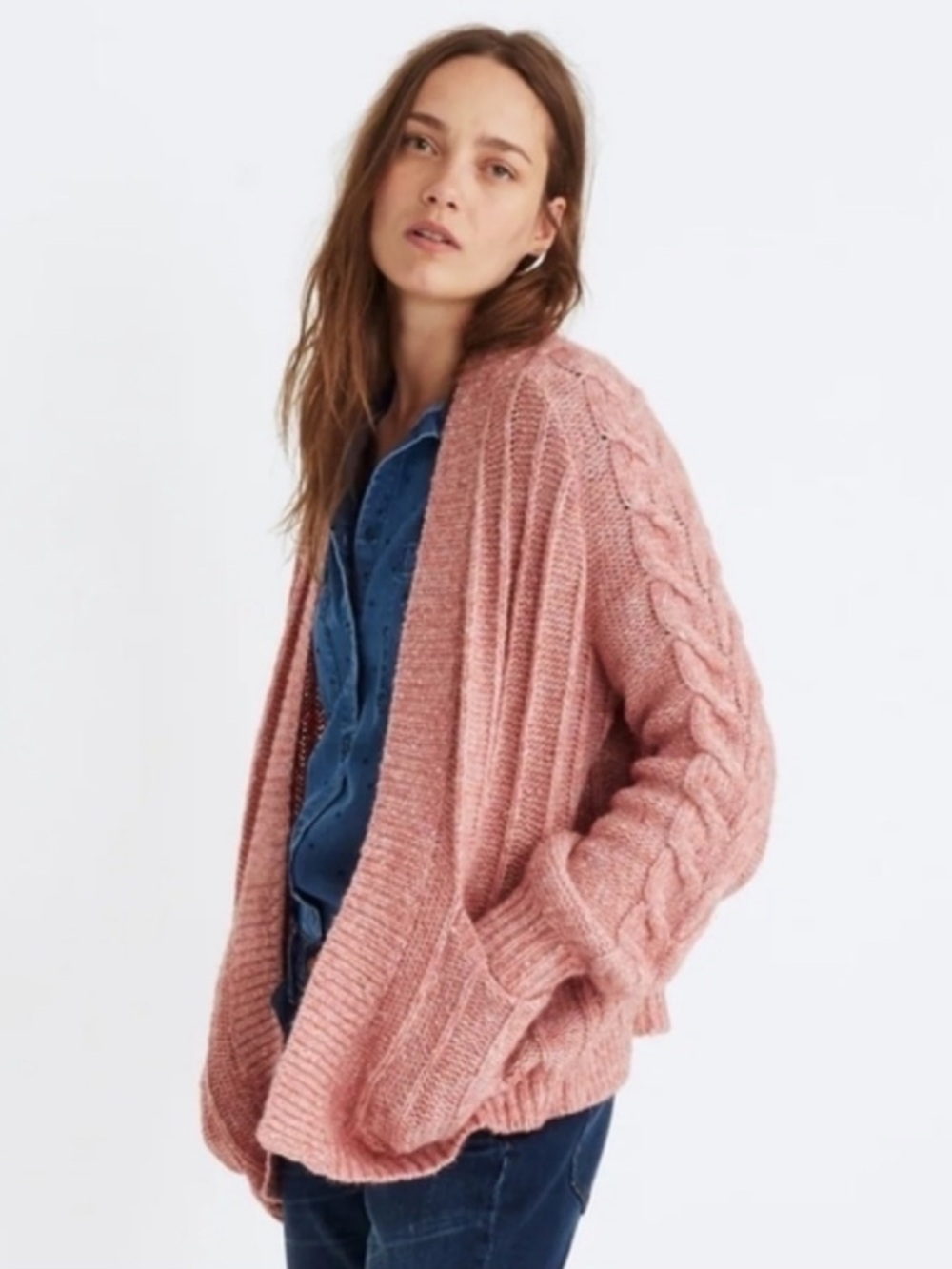 Madewell | Women’s Pink Donegal Bubble Sleeve Open Front Cardigan Sweater Size M